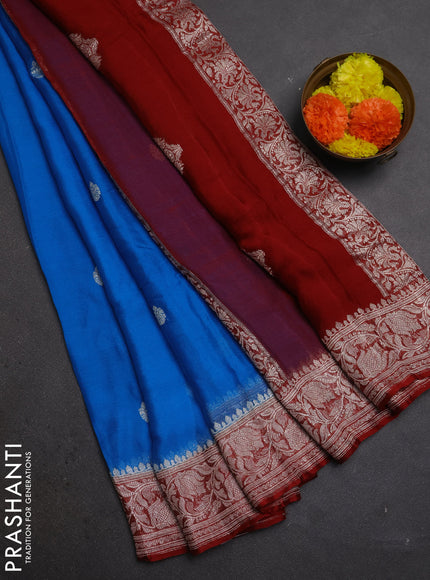 Cs Blue & Maroon Banarasi Chiffon Saree - Buttas