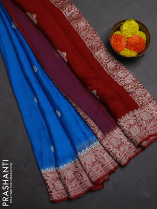 Cs Blue & Maroon Banarasi Chiffon Saree - Buttas
