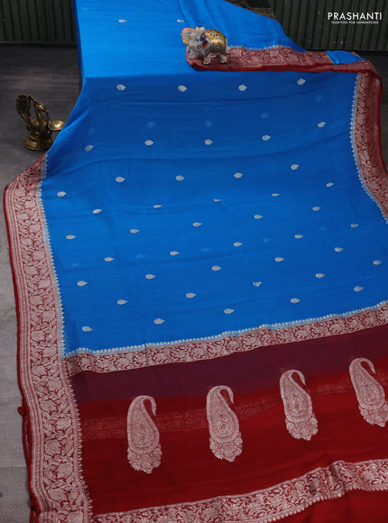 Cs Blue & Maroon Banarasi Chiffon Saree - Buttas