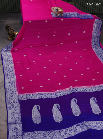 Pink & Blue Banarasi Chiffon Saree - Buttas