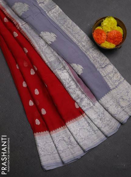 Red & Grey Banarasi Chiffon Saree - Buttas
