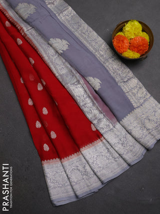 Red & Grey Banarasi Chiffon Saree - Buttas