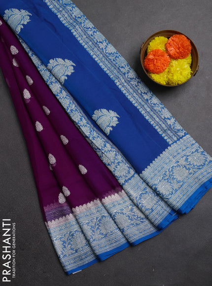 Purple & Blue Banarasi Chiffon Saree - Buttas