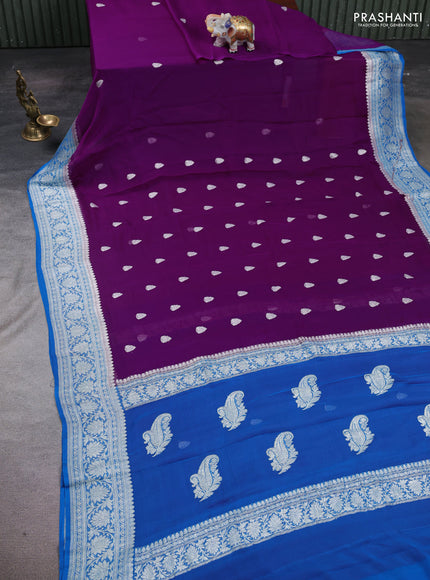 Purple & Blue Banarasi Chiffon Saree - Buttas