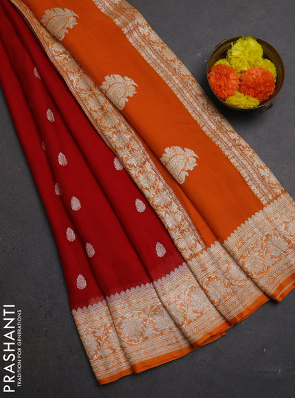 Red & Orange Banarasi Chiffon Saree - Buttas