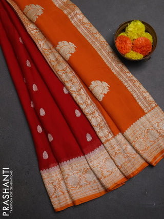 Red & Orange Banarasi Chiffon Saree - Buttas