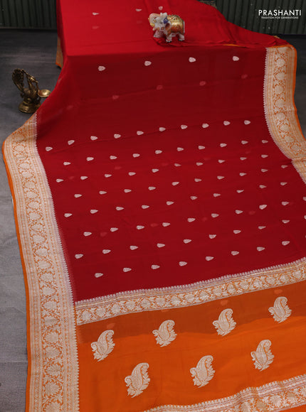 Red & Orange Banarasi Chiffon Saree - Buttas