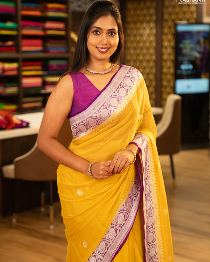 Yellow & Violet Banarasi Chiffon Saree - Buttas