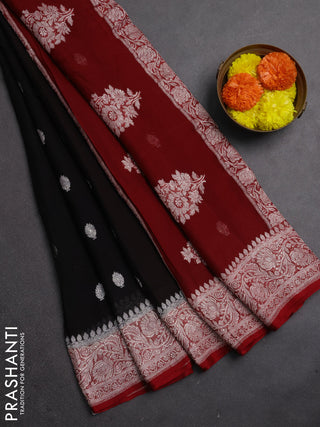 Black & Red Banarasi Chiffon Saree - Buttas