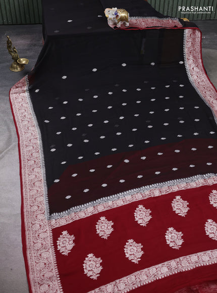 Black & Red Banarasi Chiffon Saree - Buttas