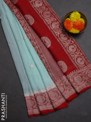 Pastel Blue & Red Banarasi Chiffon Saree - Buttas