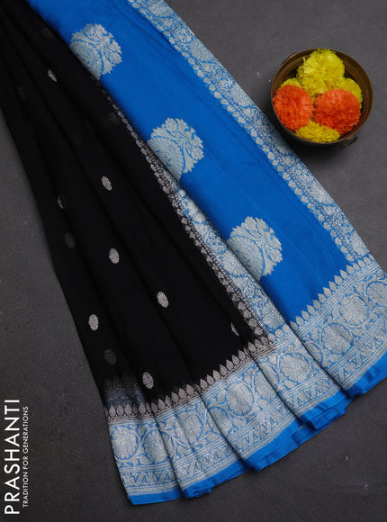 Black & Cs Blue Banarasi Chiffon Saree - Buttas