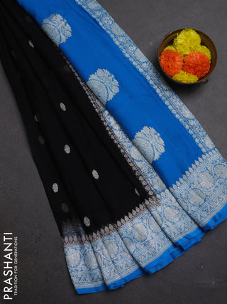 Black & Cs Blue Banarasi Chiffon Saree - Buttas