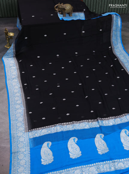 Black & Cs Blue Banarasi Chiffon Saree - Buttas