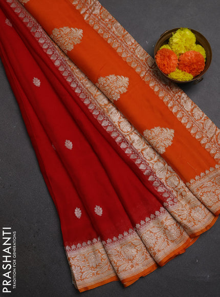 Red & Orange Banarasi Chiffon Saree - Buttas