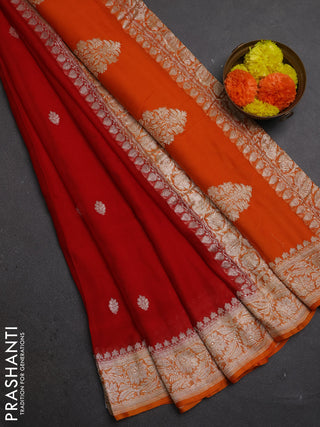 Red & Orange Banarasi Chiffon Saree - Buttas