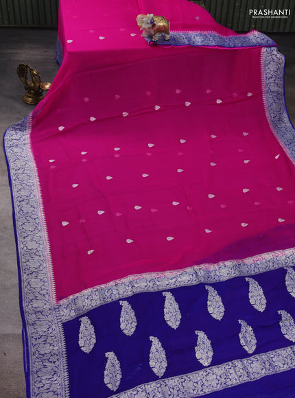 Pink & Blue Banarasi Chiffon Saree - Buttas