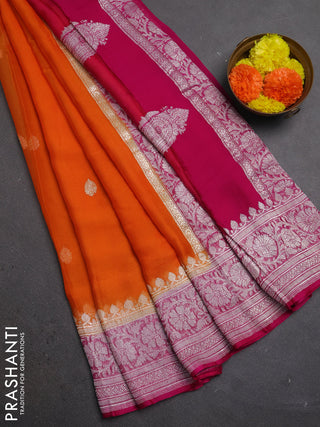 Orange & Pink Banarasi Chiffon Saree - Buttas