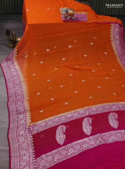 Orange & Pink Banarasi Chiffon Saree - Buttas