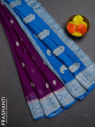Purple & Cs Blue Banarasi Chiffon Saree - Buttas