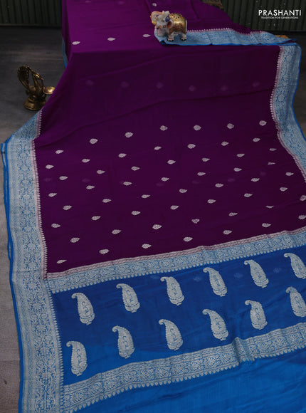Purple & Cs Blue Banarasi Chiffon Saree - Buttas