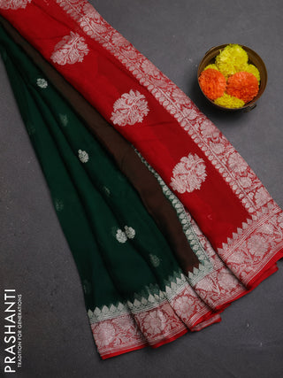 Green & Red Banarasi Chiffon Saree - Buttas