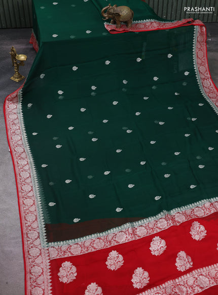 Green & Red Banarasi Chiffon Saree - Buttas