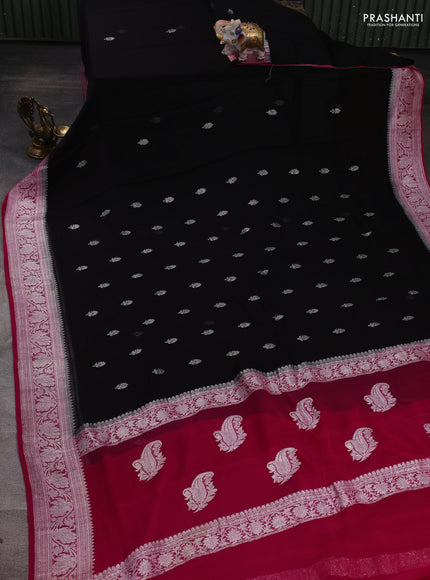 Black & Pink Banarasi Chiffon Saree - Buttas