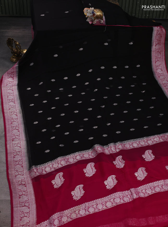 Black & Pink Banarasi Chiffon Saree - Buttas