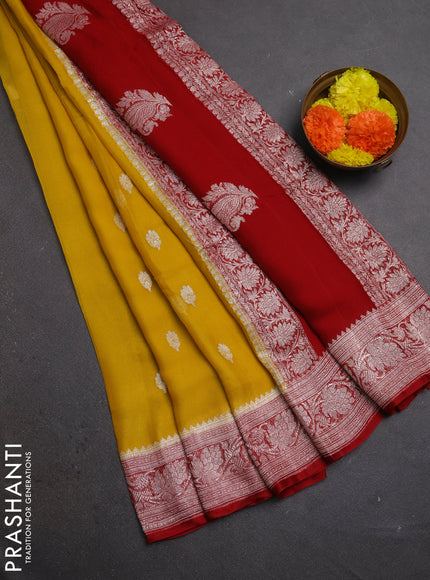 Yellow & Red Banarasi Chiffon Saree - Buttas