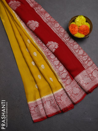 Yellow & Red Banarasi Chiffon Saree - Buttas