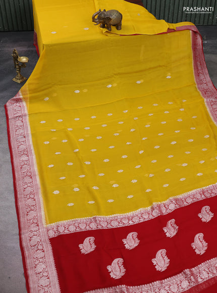 Yellow & Red Banarasi Chiffon Saree - Buttas