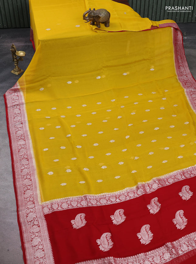 Yellow & Red Banarasi Chiffon Saree - Buttas