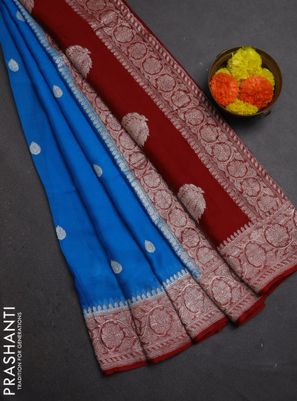 Cs Blue & Maroon Banarasi Chiffon Saree - Buttas