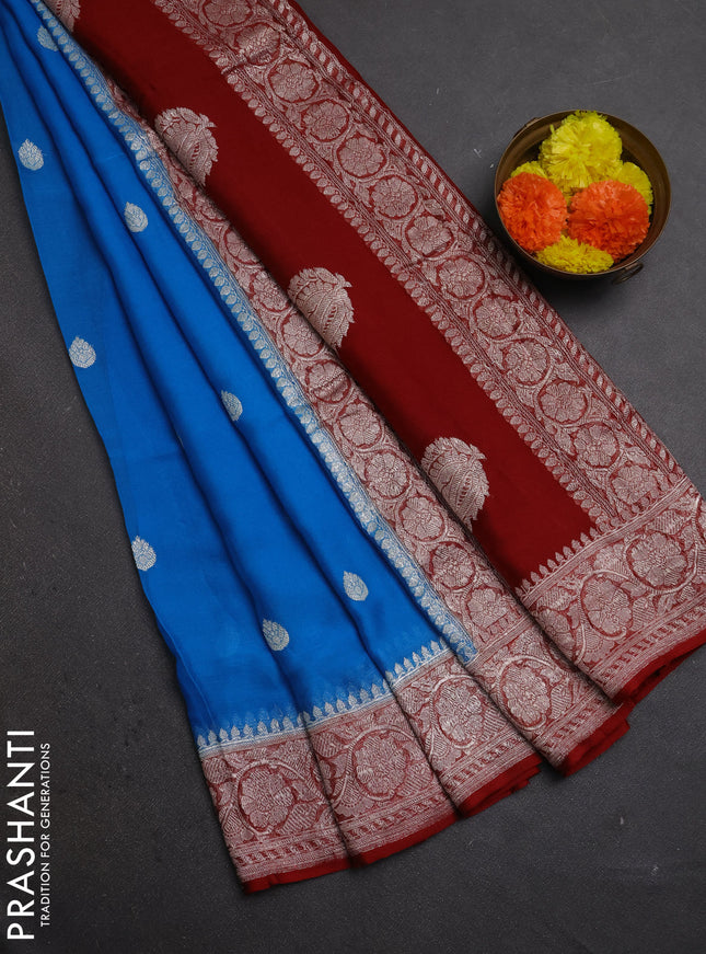 Cs Blue & Maroon Banarasi Chiffon Saree - Buttas
