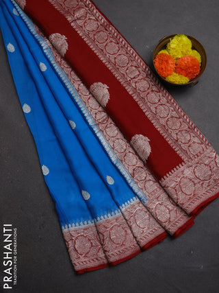 Cs Blue & Maroon Banarasi Chiffon Saree - Buttas