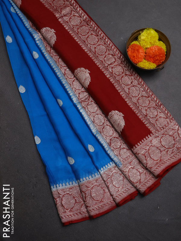 Cs Blue & Maroon Banarasi Chiffon Saree - Buttas