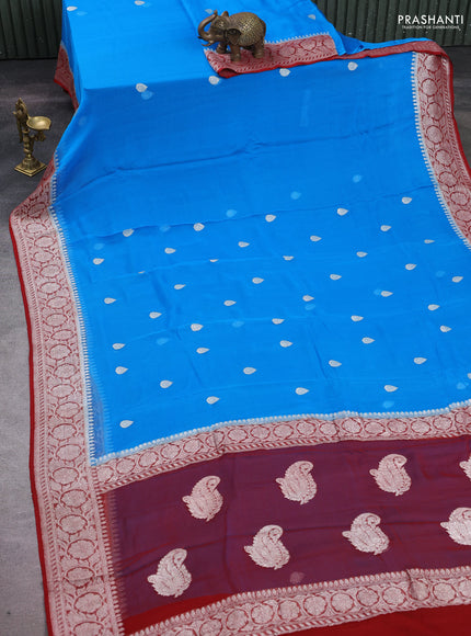 Cs Blue & Maroon Banarasi Chiffon Saree - Buttas