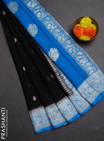 Black & Cs Blue Banarasi Chiffon Saree - Buttas