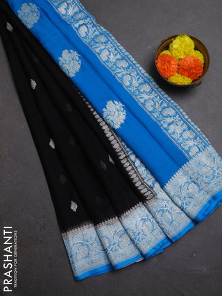 Black & Cs Blue Banarasi Chiffon Saree - Buttas