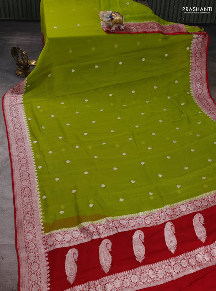 Green & Maroon Banarasi Chiffon Saree - Buttas