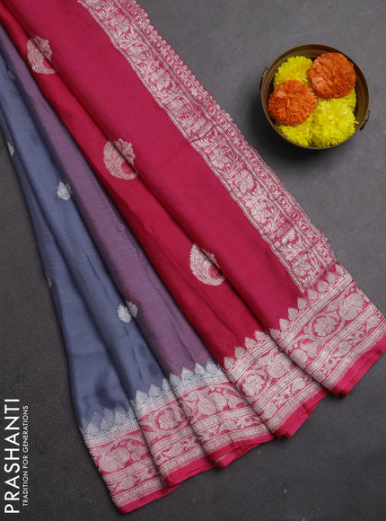 Grey & Pink Banarasi Chiffon Saree - Buttas