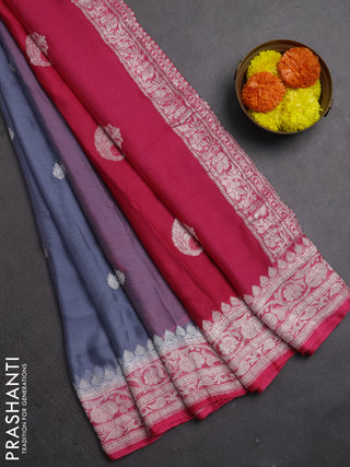 Grey & Pink Banarasi Chiffon Saree - Buttas