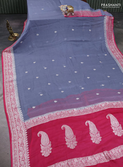 Grey & Pink Banarasi Chiffon Saree - Buttas