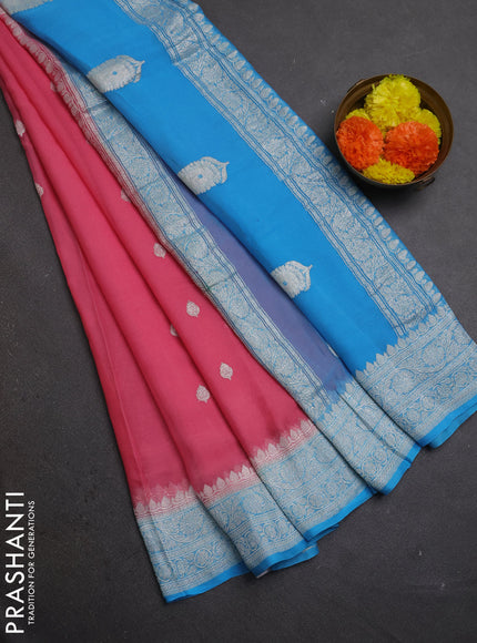 Pink & Blue Banarasi Chiffon Saree - Buttas