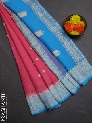 Pink & Blue Banarasi Chiffon Saree - Buttas