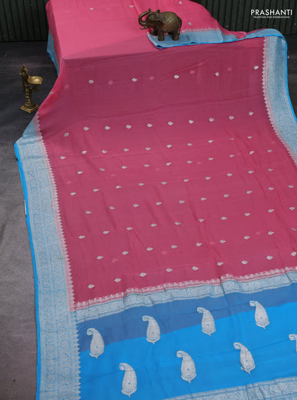 Pink & Blue Banarasi Chiffon Saree - Buttas