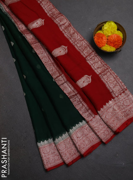 Green & Maroon Banarasi Chiffon Saree - Buttas