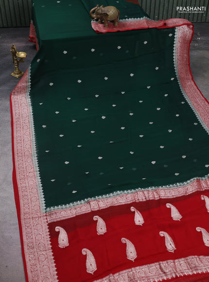 Green & Maroon Banarasi Chiffon Saree - Buttas