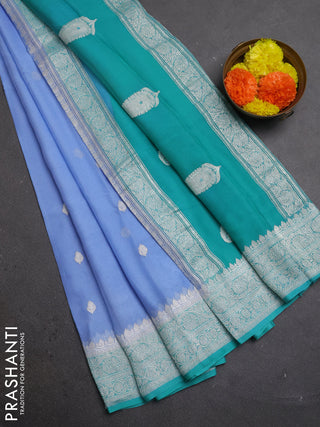Blue & Teal Green Banarasi Chiffon Saree - Buttas